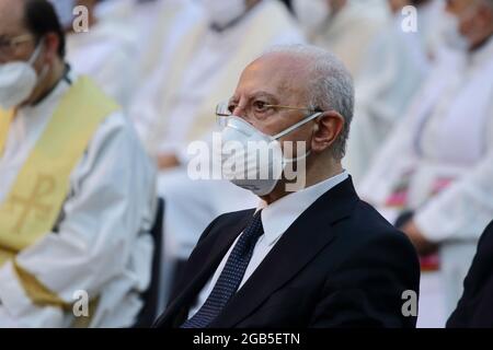 Pagani, Italy. August 1st 2021: The Vatican Secretary of State, Cardinal Pietro Parolin, visited the tomb of Saint Alfonso Maria dei Liguori, Doctor of the Church, whose remains are preserved in the Pontifical Basilica of the same name. Credit: Pacific Press Media Production Corp./Alamy Live News Stock Photo