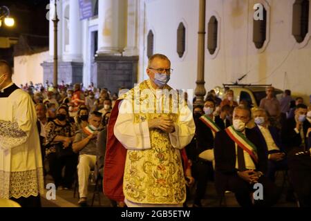 Pagani, Italy. August 1st 2021: The Vatican Secretary of State, Cardinal Pietro Parolin, visited the tomb of Saint Alfonso Maria dei Liguori, Doctor of the Church, whose remains are preserved in the Pontifical Basilica of the same name. Credit: Pacific Press Media Production Corp./Alamy Live News Stock Photo