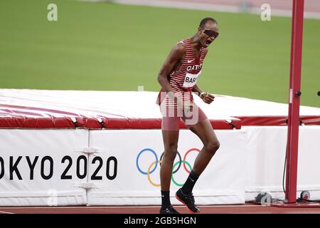 Mutaz Essa BARSHIM (QAT) Gold Medal during the Olympic Games Tokyo 2020, Athletics Men's High Jump Final on August 1, 2021 at Olympic Stadium in Tokyo, Japan - Photo Yuya Nagase / Photo Kishimoto / DPPI Stock Photo