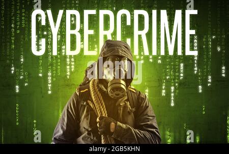 Faceless hacker with inscription Stock Photo