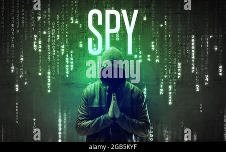 Faceless hacker with inscription Stock Photo