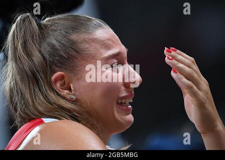 Tokyo, Japan. 2nd Aug, 2021. Angelica Moser of Switzerland reacts during the women's pole vault qualification at Tokyo 2020 Olympic Games, in Tokyo, Japan, Aug. 2, 2021. Credit: Li Yibo/Xinhua/Alamy Live News Stock Photo