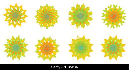Collection of stars flowers bloom floral snowflakes ornament petal blossom icon element decoration abstract background wallpaper vector illustration Stock Vector