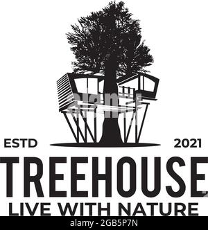 Tree house logo design vector template Stock Vector