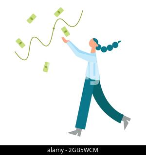 Business concept cash flows of company and female accountant catche money. Cash flow chart. Girl control financial flows of company.Vector cartoon Stock Vector