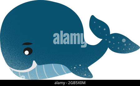 friendly blue whale cartoon character isolated on white background, vector illustration Stock Vector