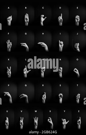 Dramatic B&W image of male hands demonstrating French manual sign ...