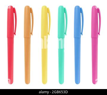 Multi colored pen set with cap isolated on a white background Stock Photo