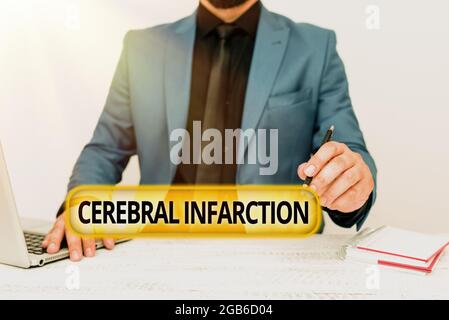Writing displaying text Cerebral Infarction, Business idea focal brain necrosis due to complete and long ischemia Remote Office Work Online Presenting Stock Photo