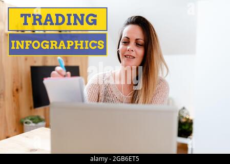 Writing displaying text Trading Infographics, Business showcase visual representation of trade information or data Social Media Influencer Creating On Stock Photo