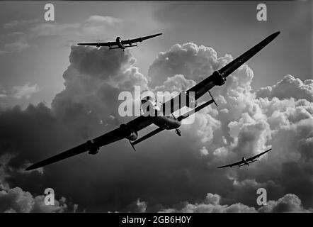 3 Lancaster Bombers in flight Stock Photo