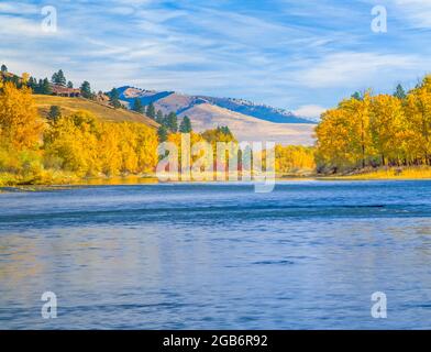 fall colors along the bitterroot river near missoula, montana Stock Photo