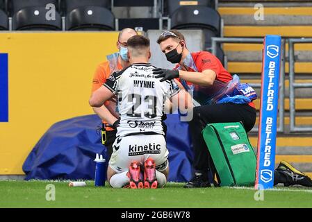 Connor Wynne (23) of Hull FC receives treatment Stock Photo