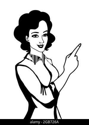 cartoon,pop art, woman,characters  illustration ,pointing,black hair Stock Photo