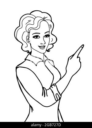 cartoon,pop art, woman,characters  illustration ,pointing,line art Stock Photo