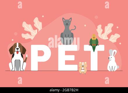 five pets characters Stock Vector