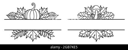 Frame with autumn leaves in a line art style. Stock Vector