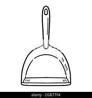 Dustpan for cleaning isolated on white background. Household tool for removing garbage, dirt and dust. Vector hand-drawn illustration in doodle style. Suitable for your projects, logo, various designs Stock Vector
