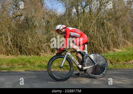 Piet Allegaert (team Cofidis) seen in action during the individual time trial.The 79th Paris-Nice 2021 cycling race took place from March 07 to 14, 2021.  The third stage consisted of an individual time trial around the city of Gien of 14.4 km and was held on March 09, 2021.The winner of the stage is the Swiss Stefan Bissegger of the EF Nippo team.  The overall winner of the race is Maximilian Schachmann (Bora-Hansgrohe team). Stock Photo