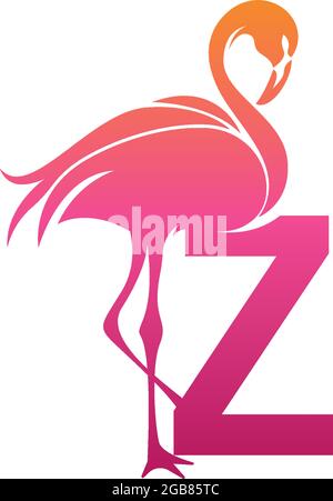 Flamingo bird icon with letter Z Logo design vector template Stock Vector