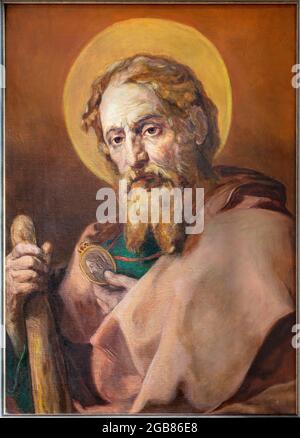 VIENNA, AUSTIRA - JULI 5, 2021: The painting of St. Jude Thaddeus of baroque st. Peter church or Peterskirche by unknown artist of 20. cent. Stock Photo