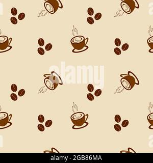 Vector seamless pattern with coffee beans and cups Stock Vector