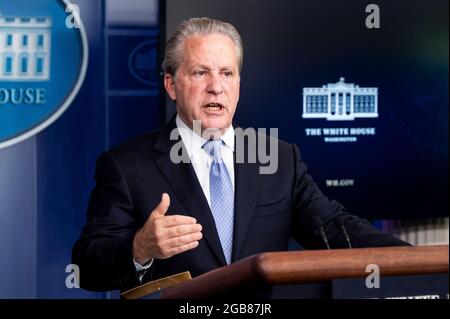 Washington, DC, USA. 2nd Aug, 2021. August 2, 2021 - Washington, DC, United States: GENE SPERLING, White House American Rescue Plan Coordinator and Senior Advisor to the President, speaking at a press briefing in the White House Press Briefing Room. (Credit Image: © Michael Brochstein/ZUMA Press Wire) Credit: ZUMA Press, Inc./Alamy Live News Stock Photo