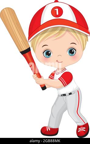Cute Little Boy Playing Baseball. Vector Baseball Boy Stock Vector