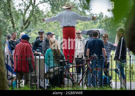 Debates and speeches resume at Speakers' Corner in Hyde Park the week after a suspected Islamist attack on a regular Christian preacher. London, UK. Stock Photo
