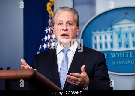 Washington, United States. 02nd Aug, 2021. Gene Sperling, White House American Rescue Plan Coordinator and Senior Advisor to the President, speaks at a press briefing in the White House Press Briefing Room. Credit: SOPA Images Limited/Alamy Live News Stock Photo