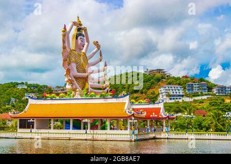 Colorful huge eighteen arm statue of the goddess Guan Yin in Wat Plai Laem  temple on Koh Samui island Surat Thani Thailand Stock Photo - Alamy