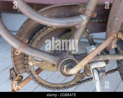 An old bicycle chain on a bike Stock Photo