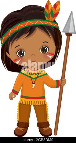 Cute Little Native American Indian Boy Holding Arrow. Vector Native American Indian Boy Stock Vector