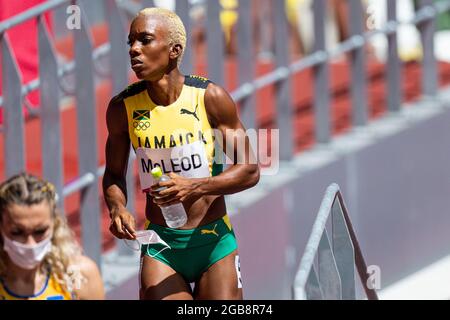 TOKYO, JAPAN - AUGUST 3: Candice McLeod of Jamaica competing on Women's 400m Round 1 during the Tokyo 2020 Olympic Games at the Olympic Stadium on August 3, 2021 in Tokyo, Japan (Photo by Ronald Hoogendoorn/Orange Pictures) Credit: Orange Pics BV/Alamy Live News Stock Photo