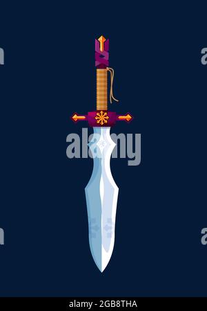 Magical cartoon knight sword blade, vector cold steel arms decorated ...