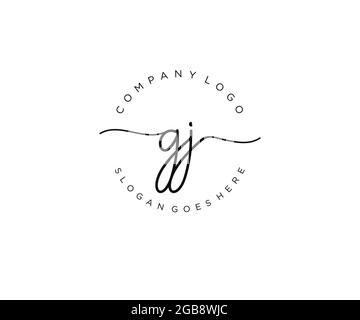 GJ Feminine logo beauty monogram and elegant logo design, handwriting logo of initial signature, wedding, fashion, floral and botanical with creative Stock Vector