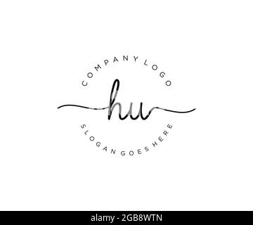 HU Feminine logo beauty monogram and elegant logo design, handwriting logo of initial signature, wedding, fashion, floral and botanical with creative Stock Vector