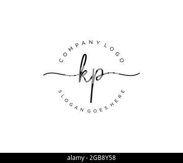 KP Feminine logo beauty monogram and elegant logo design, handwriting logo of initial signature, wedding, fashion, floral and botanical with creative Stock Vector