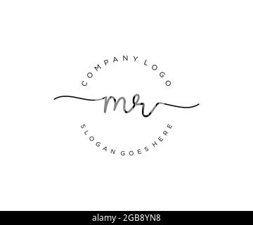 MR Feminine logo beauty monogram and elegant logo design, handwriting logo of initial signature, wedding, fashion, floral and botanical with creative Stock Vector