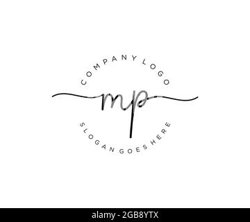 MP Feminine logo beauty monogram and elegant logo design, handwriting logo of initial signature, wedding, fashion, floral and botanical with creative Stock Vector