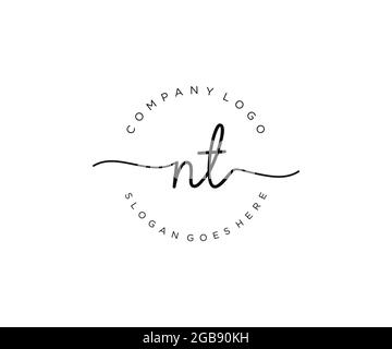 NT Feminine logo beauty monogram and elegant logo design, handwriting logo of initial signature, wedding, fashion, floral and botanical with creative Stock Vector