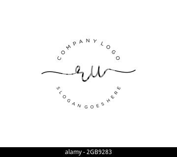 RU Feminine logo beauty monogram and elegant logo design, handwriting logo of initial signature, wedding, fashion, floral and botanical with creative Stock Vector