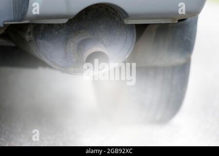 Exhaust with exhaust gases of a combustion engine, diesel engine, Baden-Wuerttemberg, Germany Stock Photo