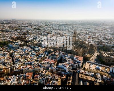 Aerial view of Seville with enormous Cathedral of Seville, Andalusia, Spain Stock Photo