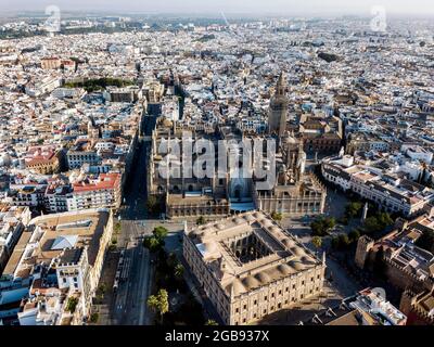 Aerial view of Seville with enormous Cathedral of Seville, Andalusia, Spain Stock Photo