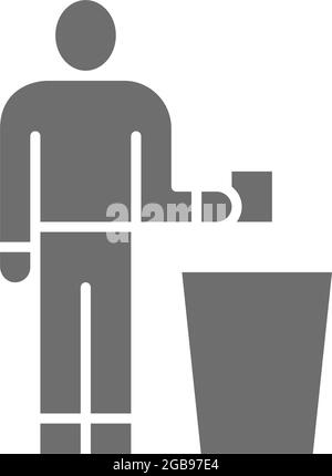 Man throwing out garbage, trash gray icon. Stock Vector