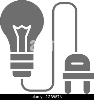 Light bulb with electrical plug, connect grey icon. Stock Vector