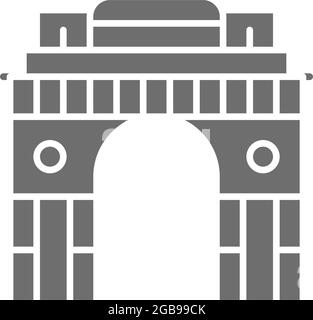 Triumphal Arch Gate of India to New Delhi grey icon. Stock Vector