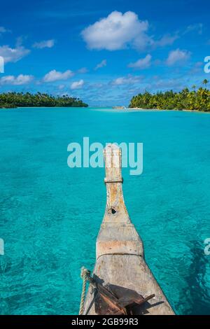 Traditional wood carved boat in the Aitutaki lagoon, Rarotonga and the Cook islands Stock Photo