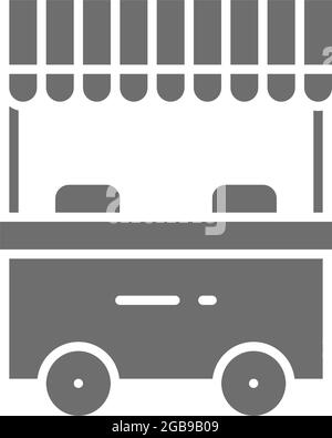 Vector street market, food stall gray icon. Stock Vector